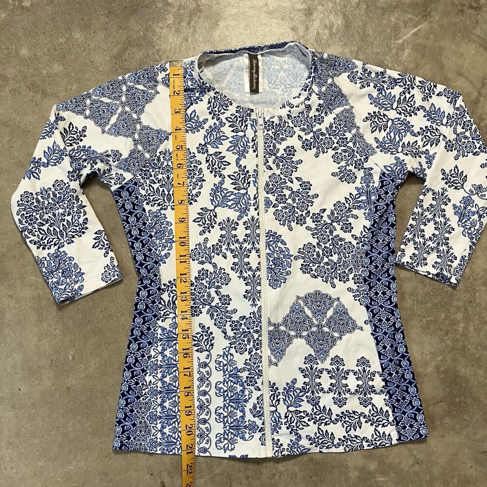 Tommy Bahama Swim Top Womens XS Full Zip Long Sleeve White Blue Floral - Picture 3 of 8
